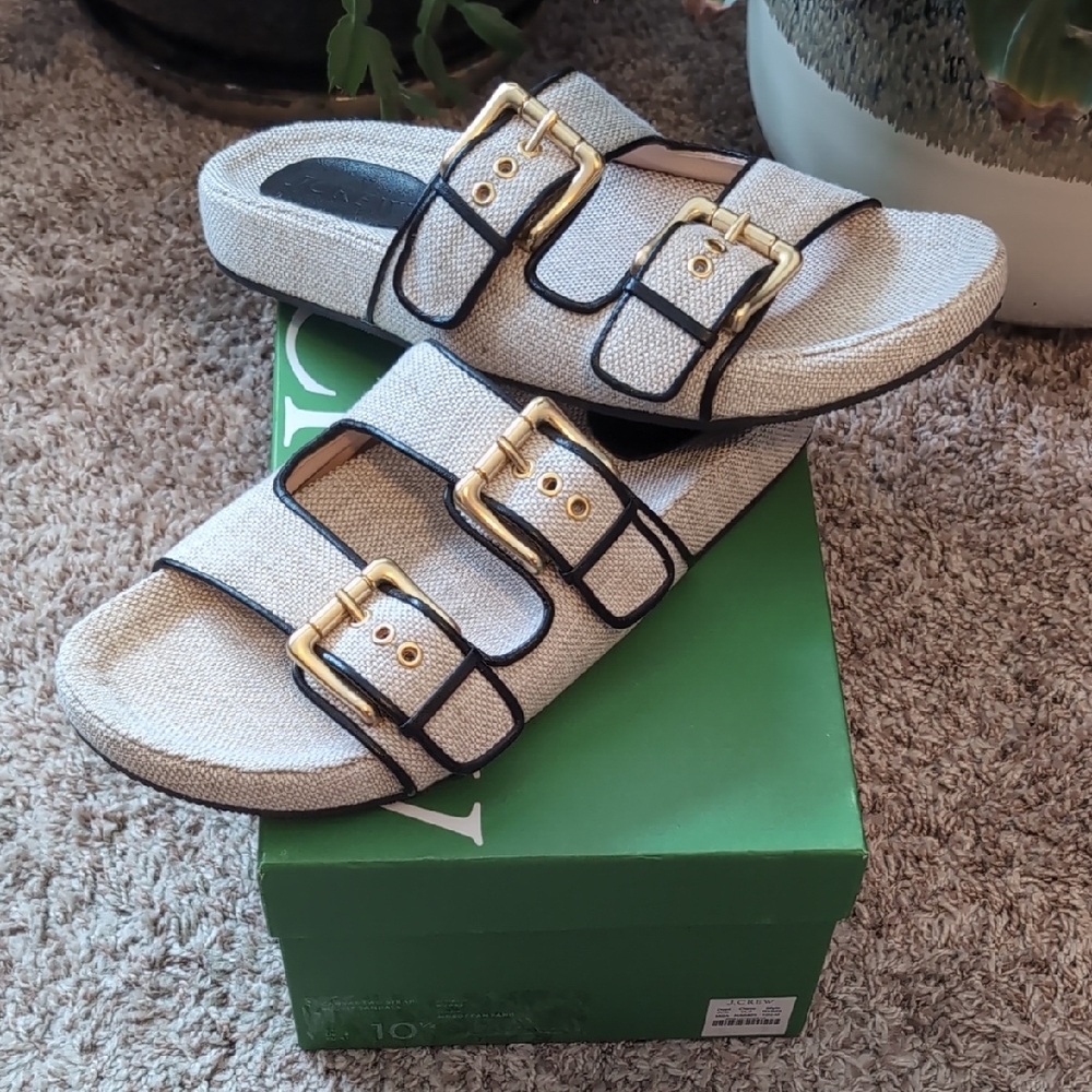 JCREW Canvas two strap gold buckle sandals - New Size 10.5